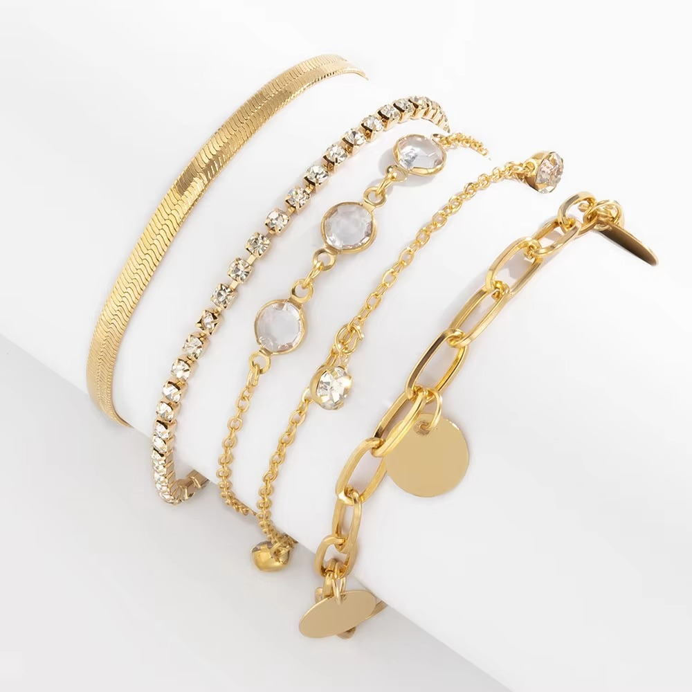 Flat Snake Rhinestone Sequin Pendant Bracelet Set