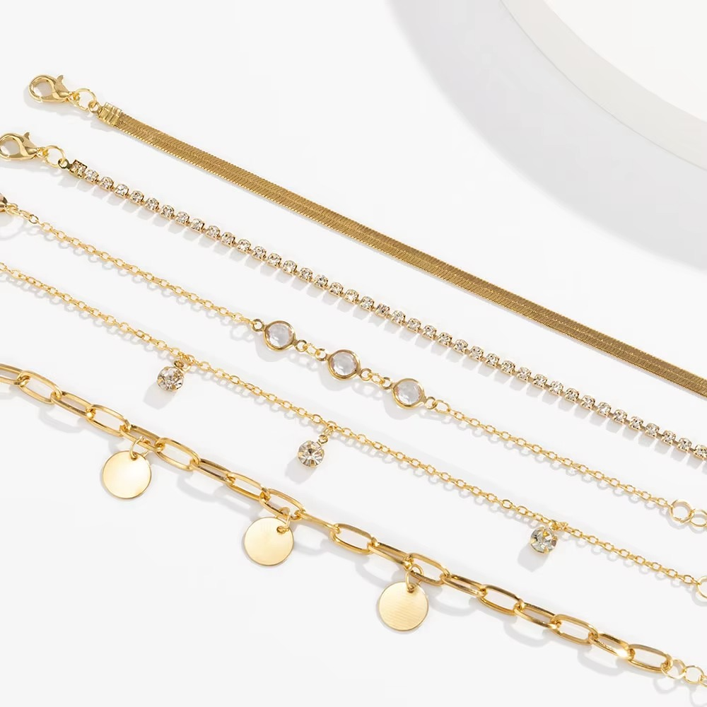 Flat Snake Rhinestone Sequin Pendant Bracelet Set