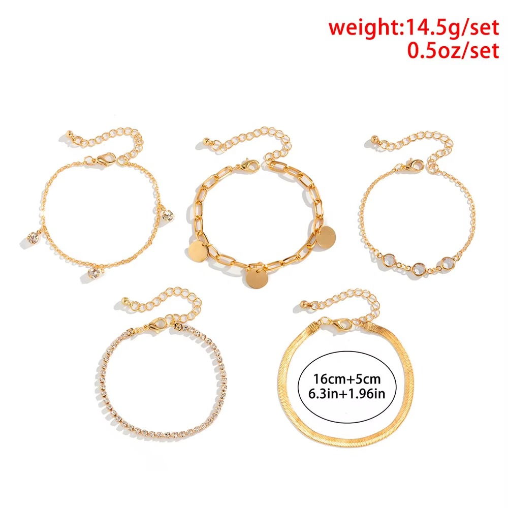 Flat Snake Rhinestone Sequin Pendant Bracelet Set