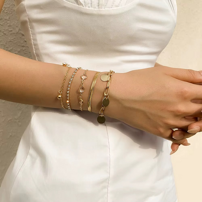 Flat Snake Rhinestone Sequin Pendant Bracelet Set