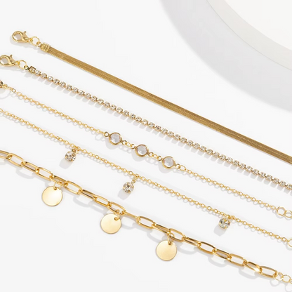 Flat Snake Rhinestone Sequin Pendant Bracelet Set