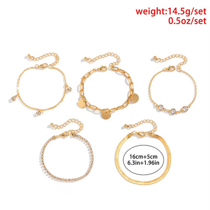 Flat Snake Rhinestone Sequin Pendant Bracelet Set