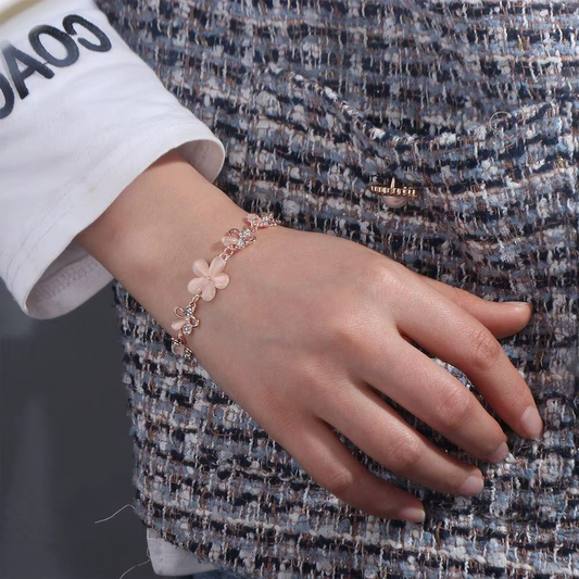 Rose Gold Plated Pink Opal Flower Bracelet