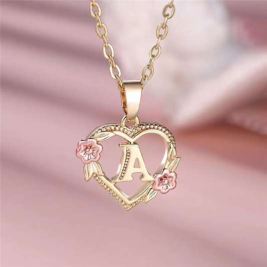 A-Z Letter Flower Pendant Necklaces